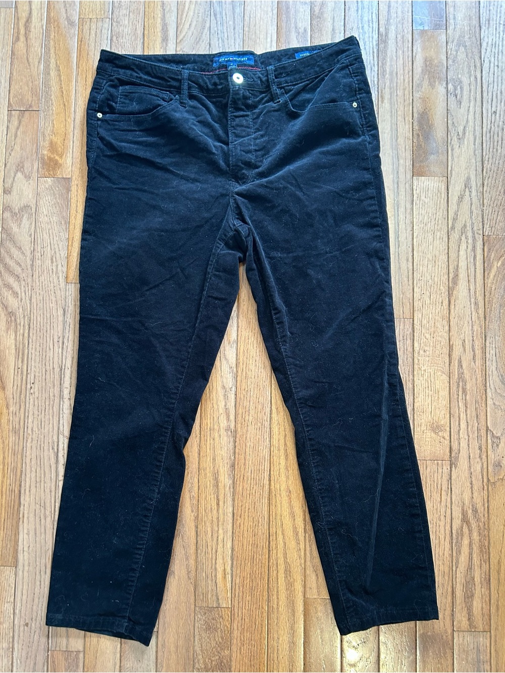 Tommy Hilfiger Black Corduroy Pants with Red Stitching Accent